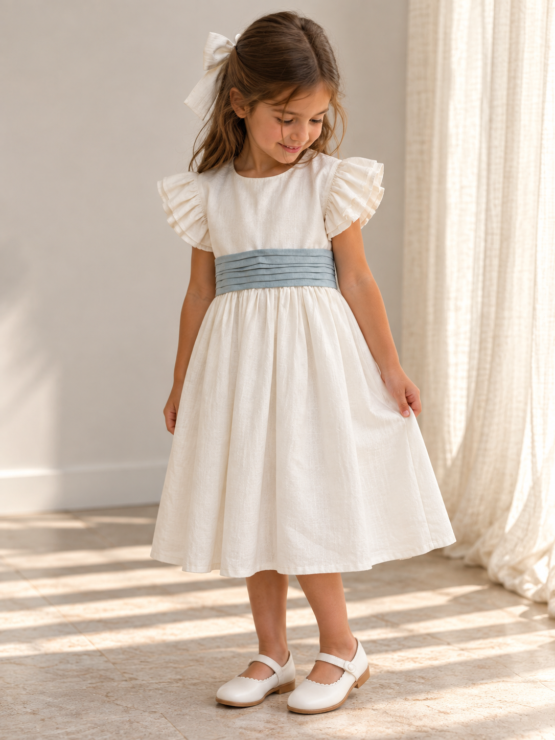 Vestido Lino Crudo Cinto Menta