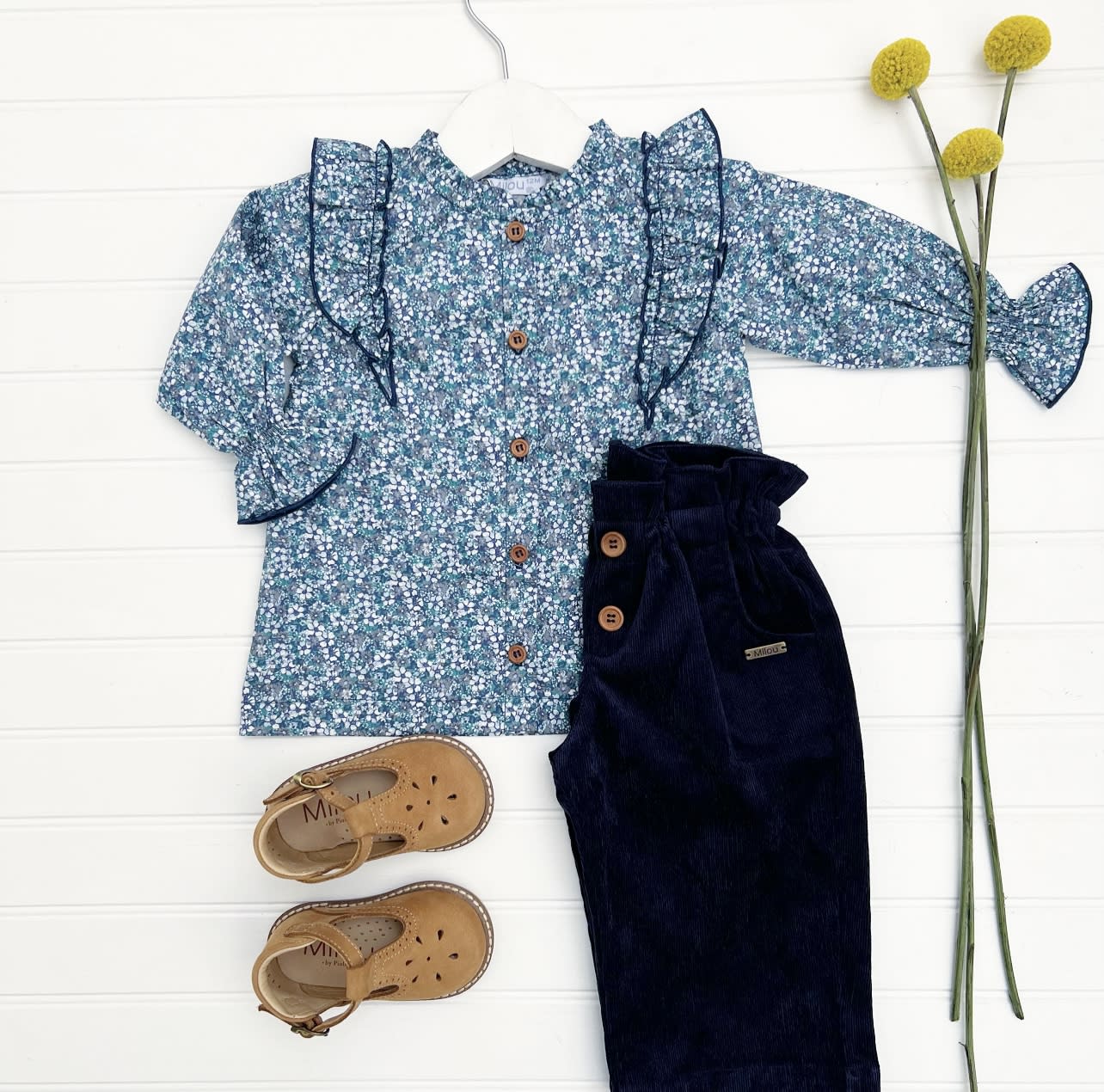 Pantalon cot azul boton