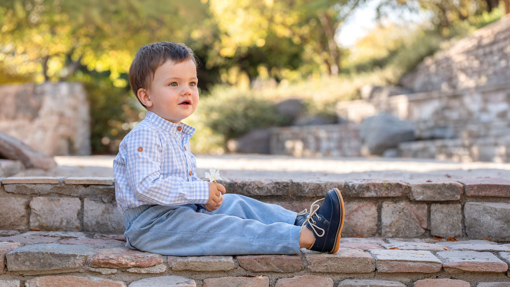 Mocasin niño cuero azul