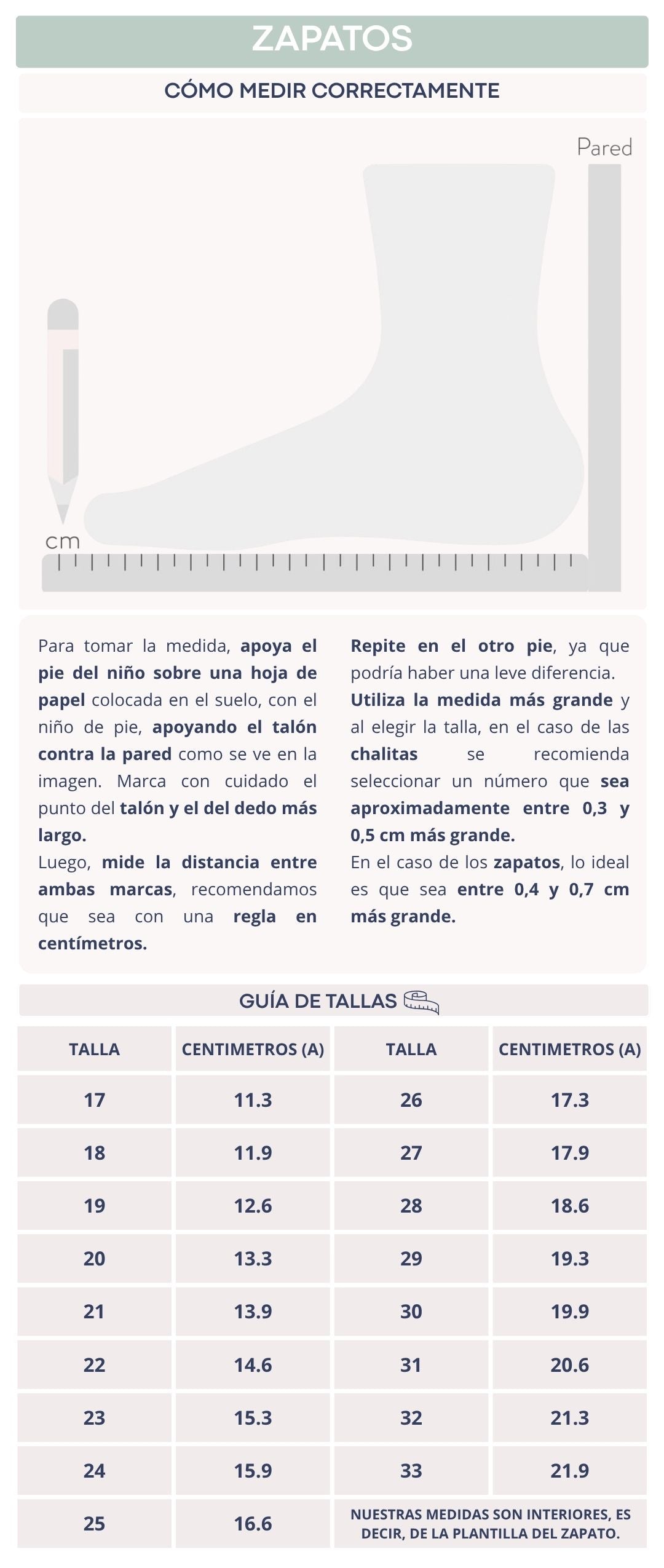 Tabla de talla Zapato Niño/Niña