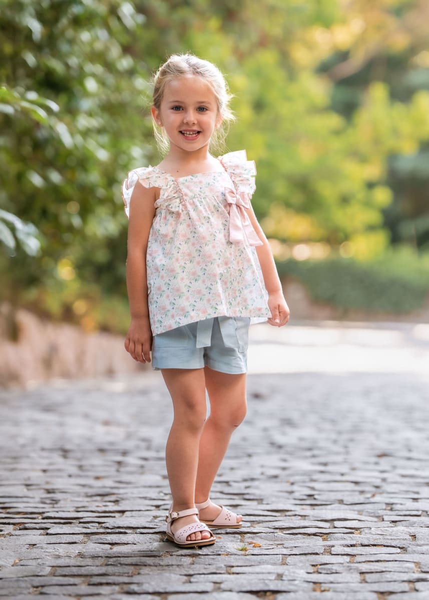 Short niña lazo lino menta
