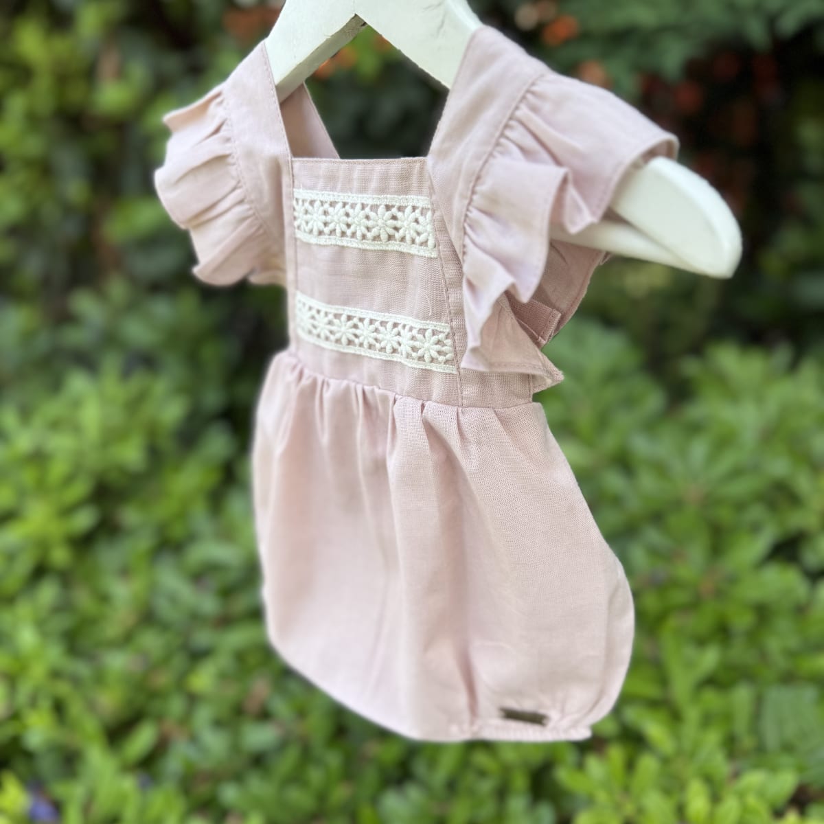 Ranita lino rosa macrame