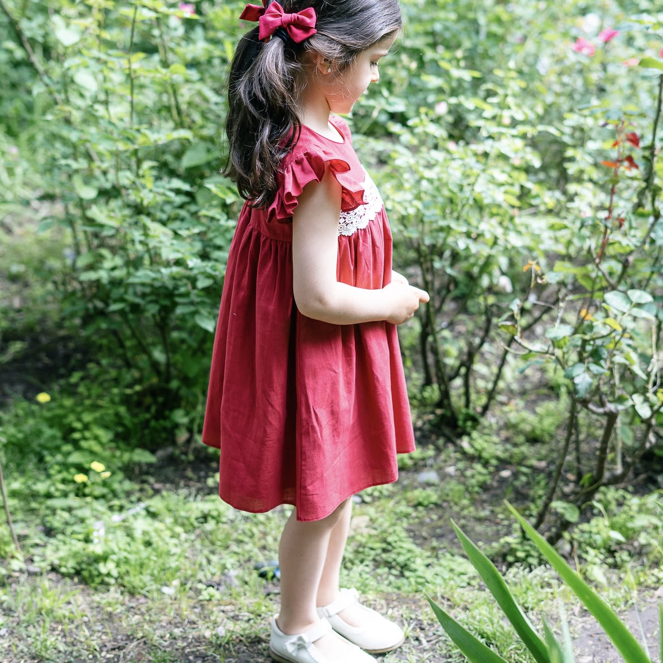 Vestido Lino Rojo Macrame