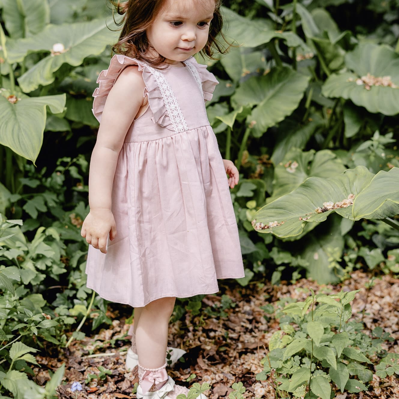 Vestido lino rosa m/c