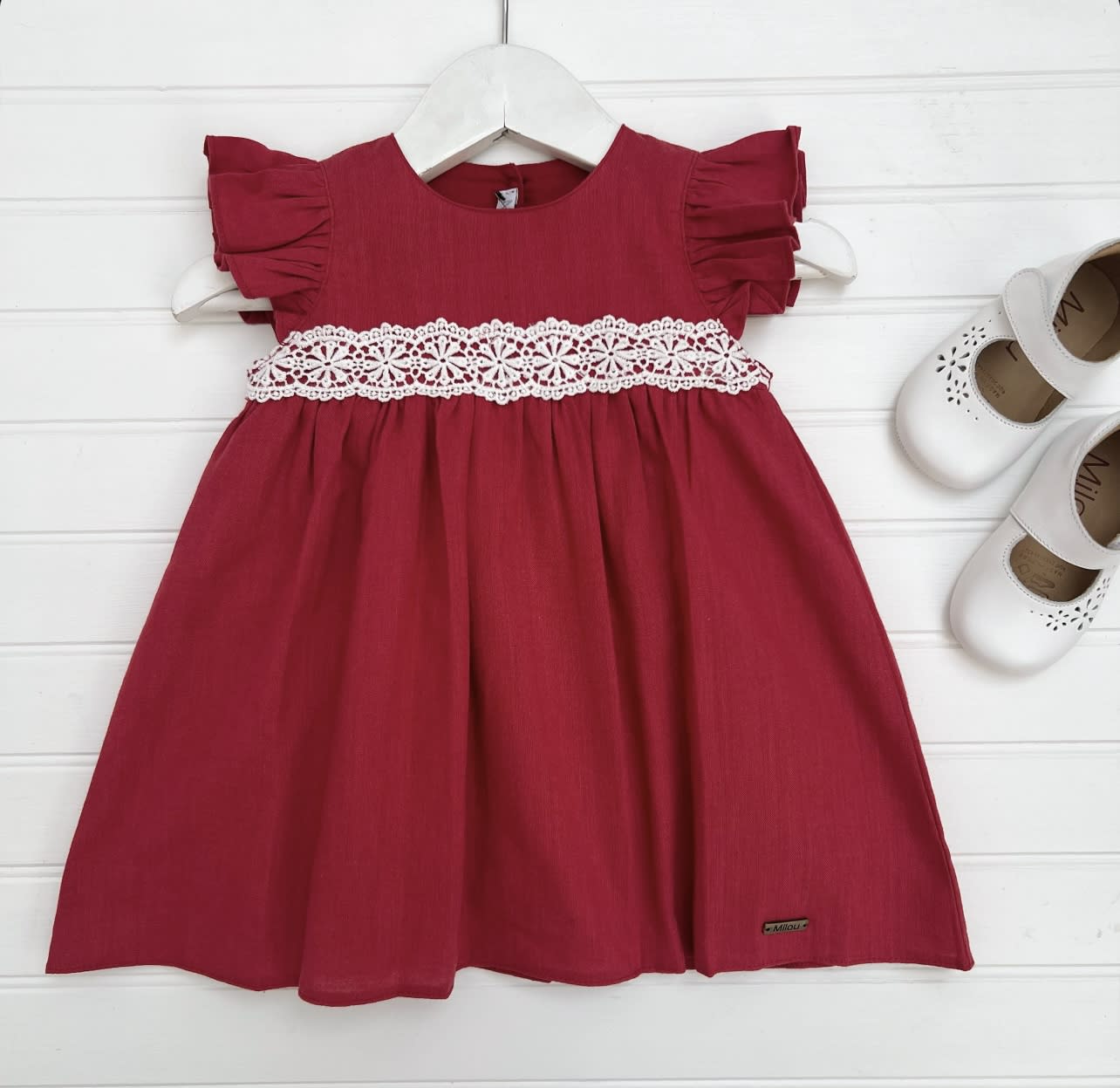 Vestido Lino Rojo Macrame