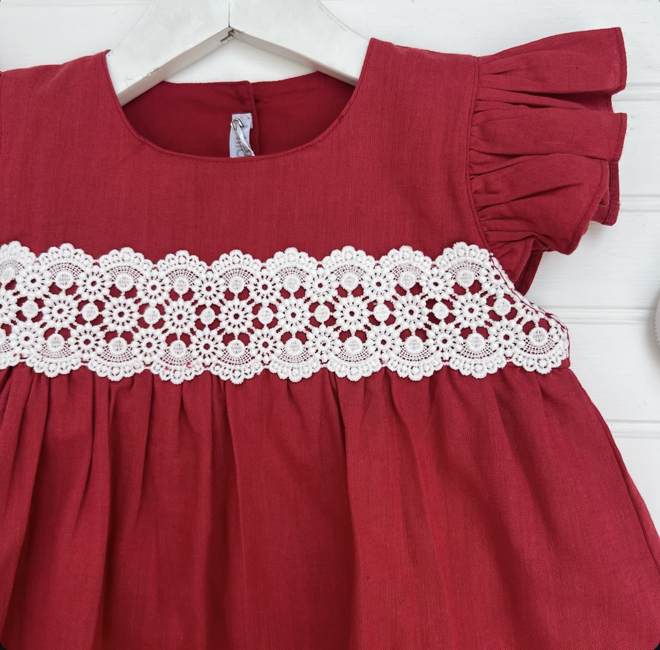 Vestido Lino Rojo Macrame
