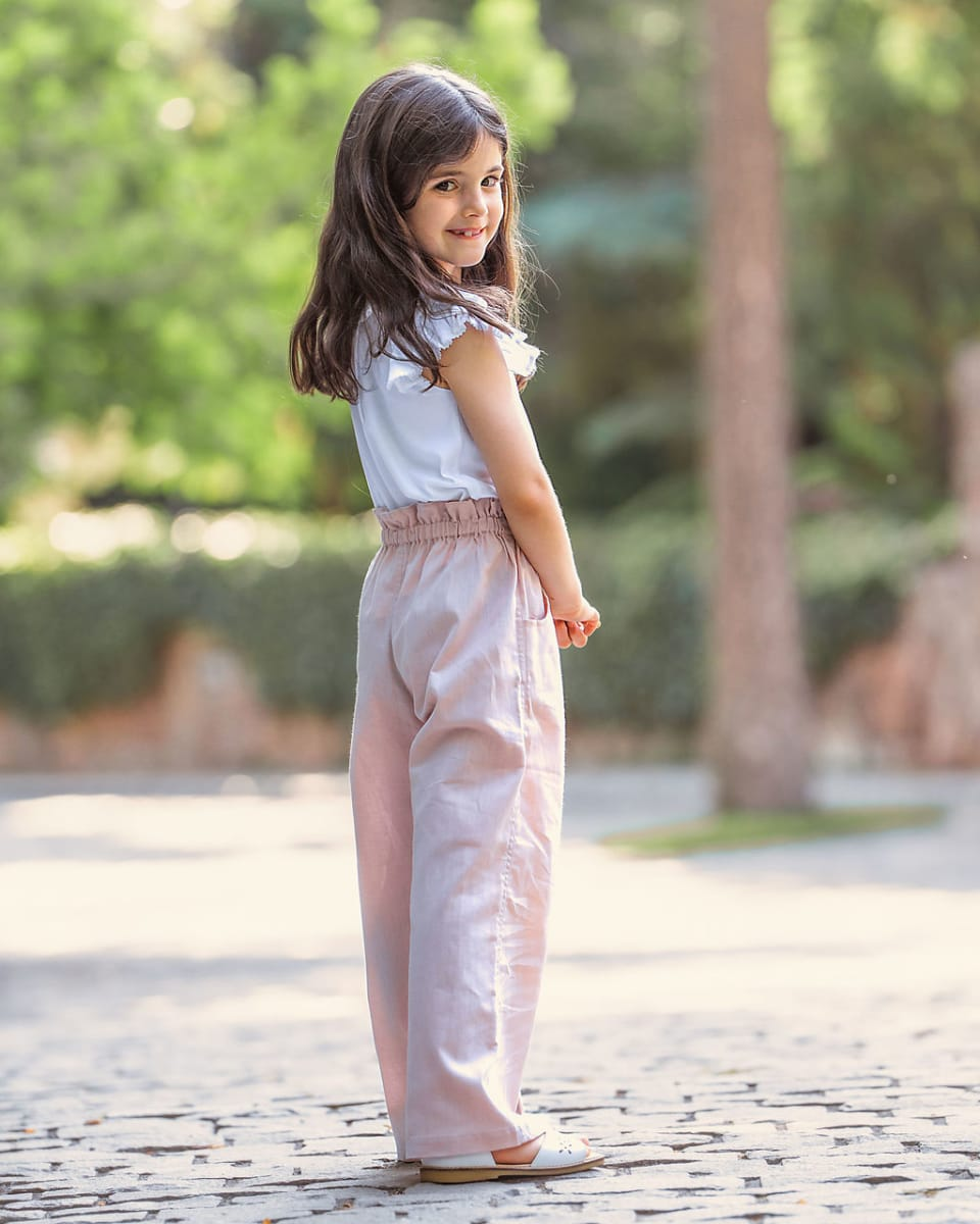 Pantalon lino niña rosa