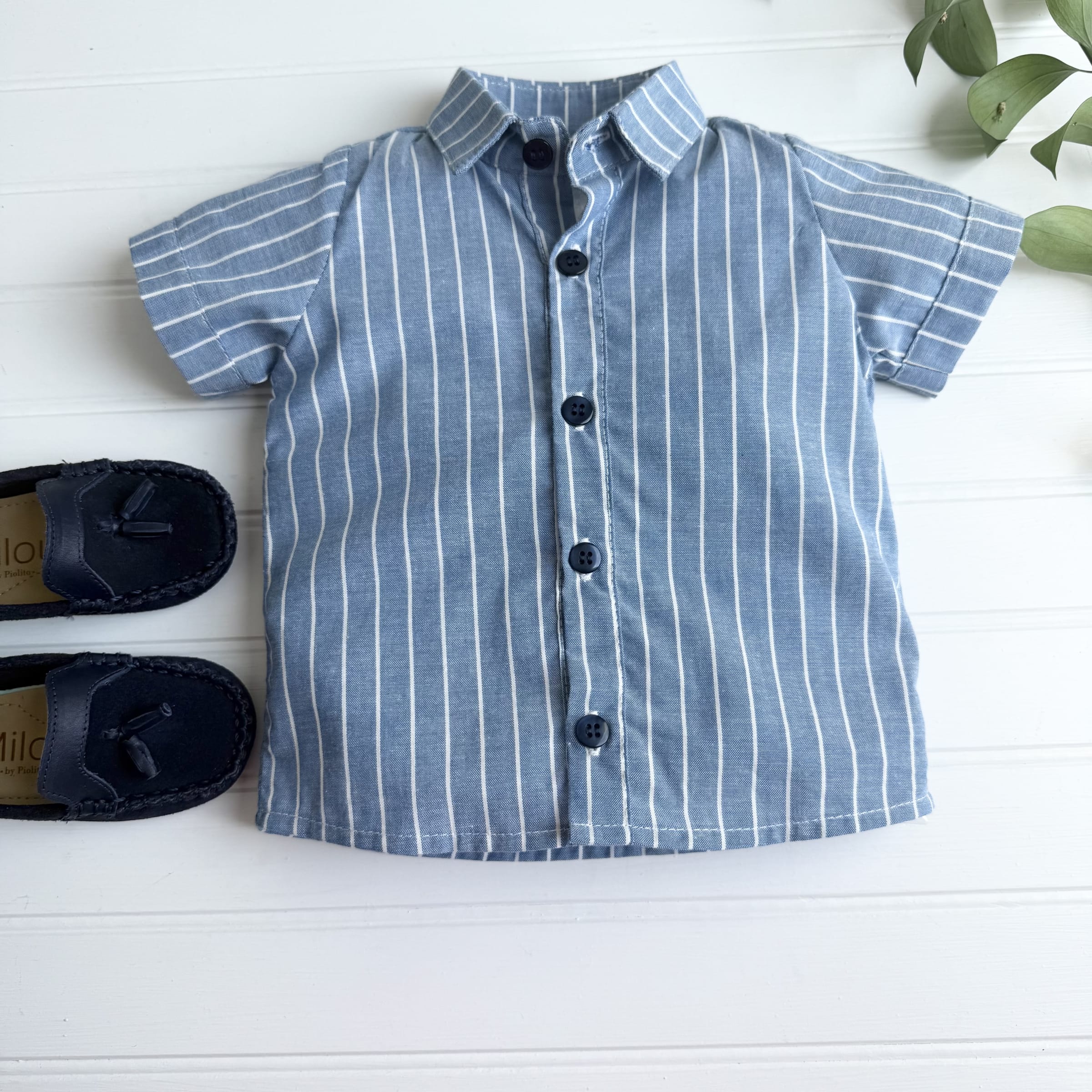 Camisa rallas azul m/corta