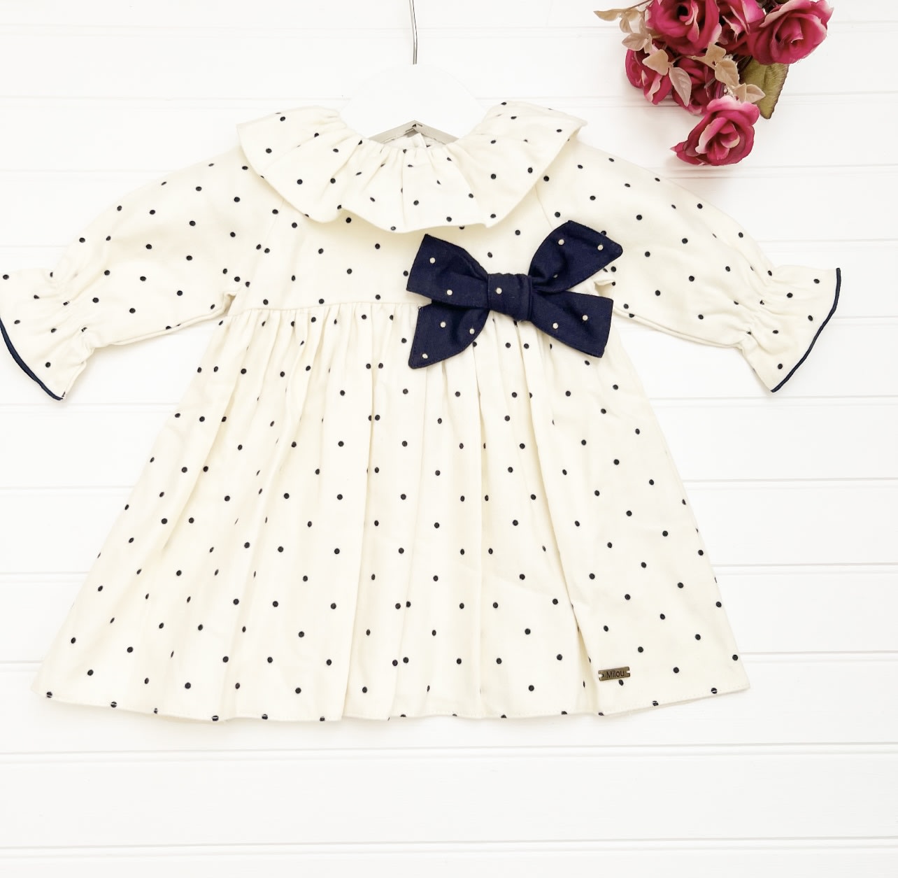 Vestido crudo puntitos azul