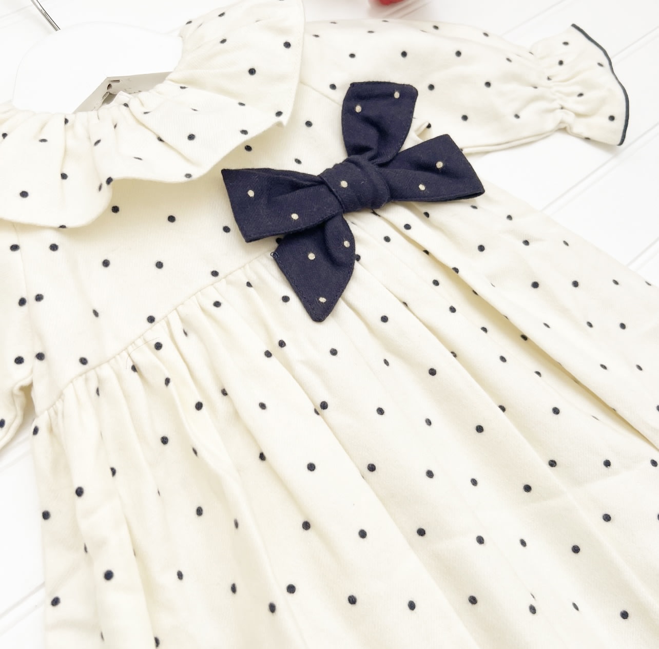 Vestido crudo puntitos azul