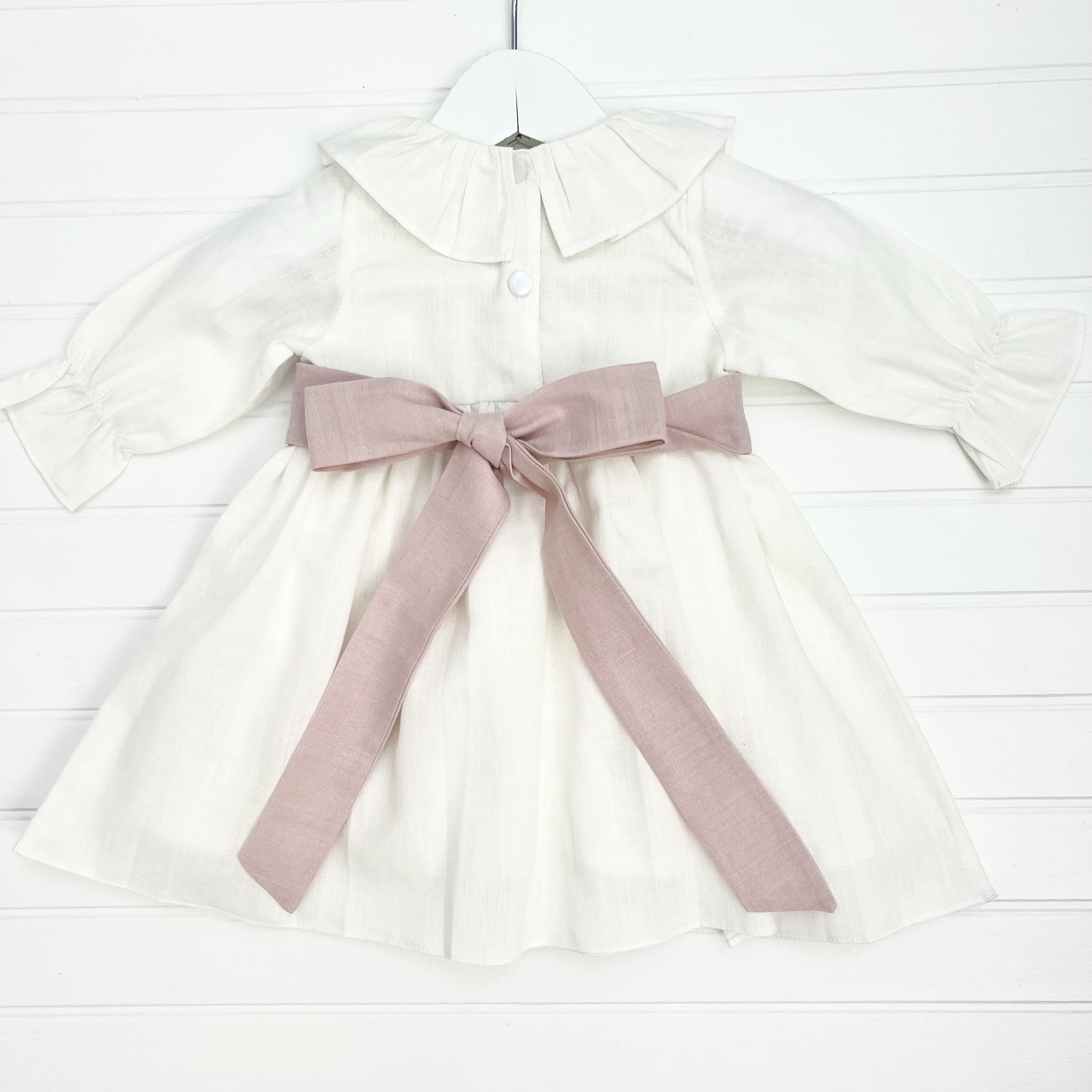 Vestido Lino M/l Cinto Rosa