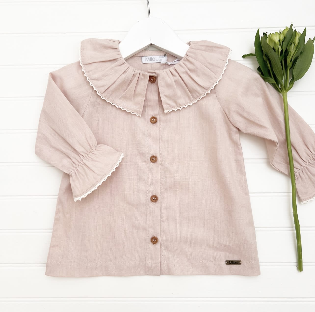 Blusa lino m/l rosa macrame