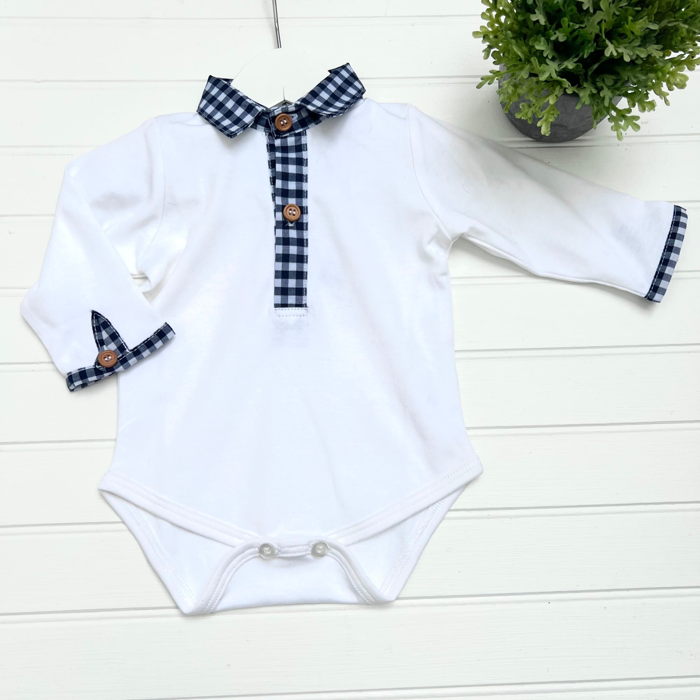 Body m/l cuello cuadros azul
