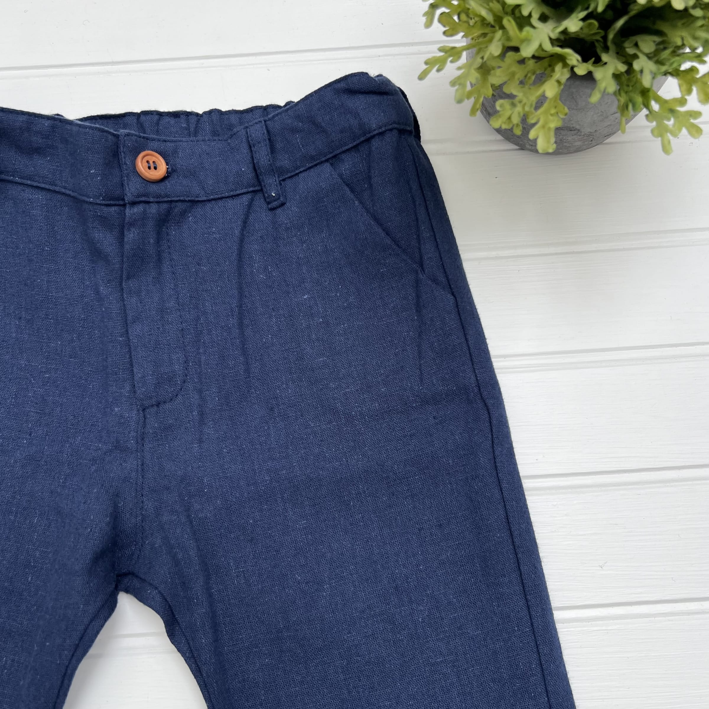 Pantalon Niño Lino Azul
