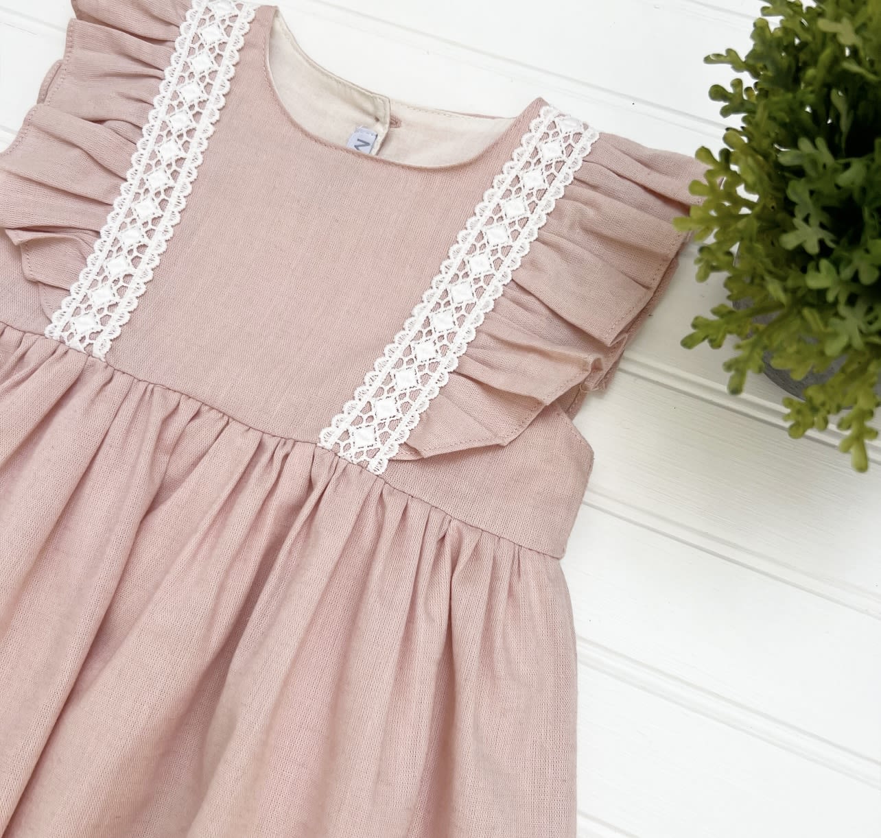 Vestido lino rosa m/c