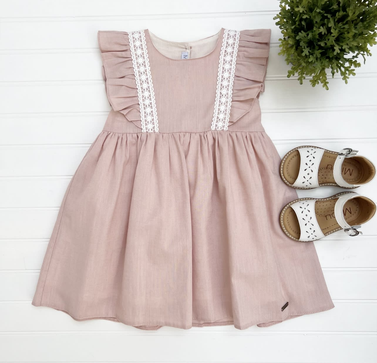Vestido lino rosa m/c