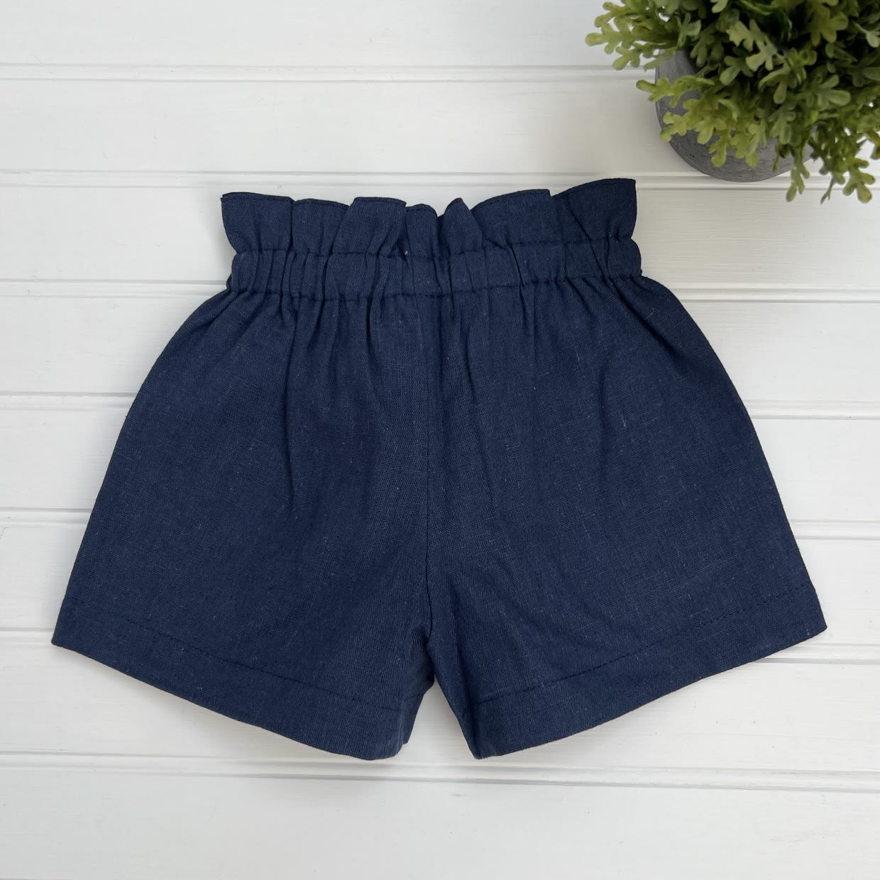 Short niña lazo lino azul