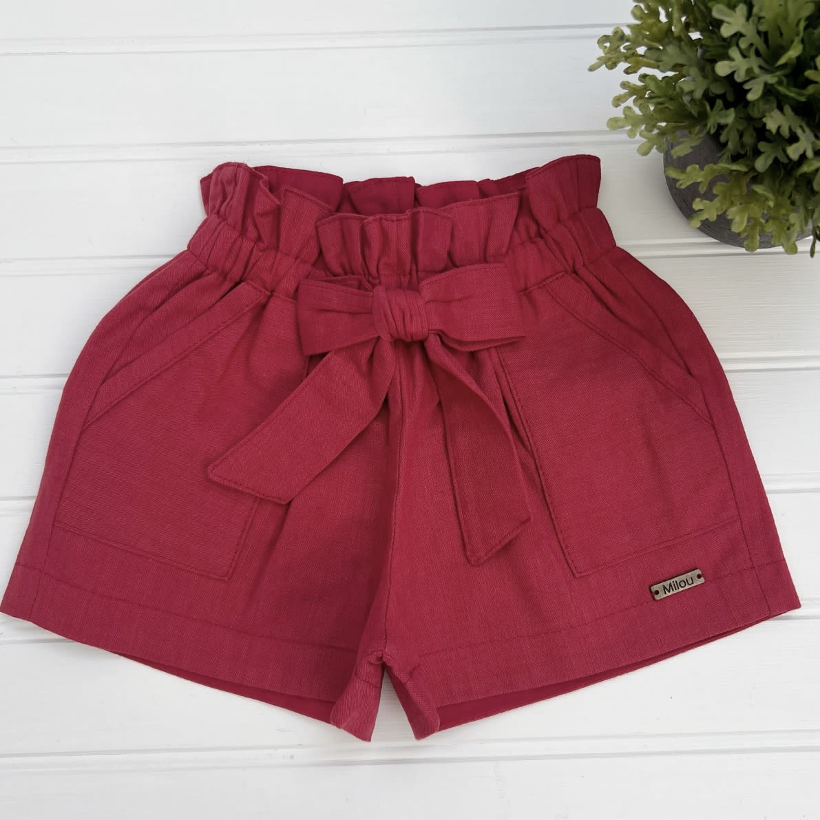 Short niña lazo lino rojo