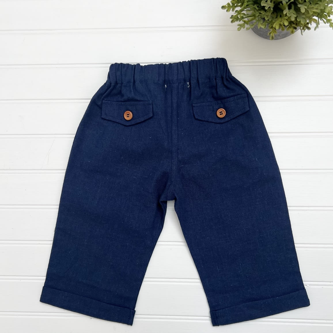Pantalón Ancho Lino Azul