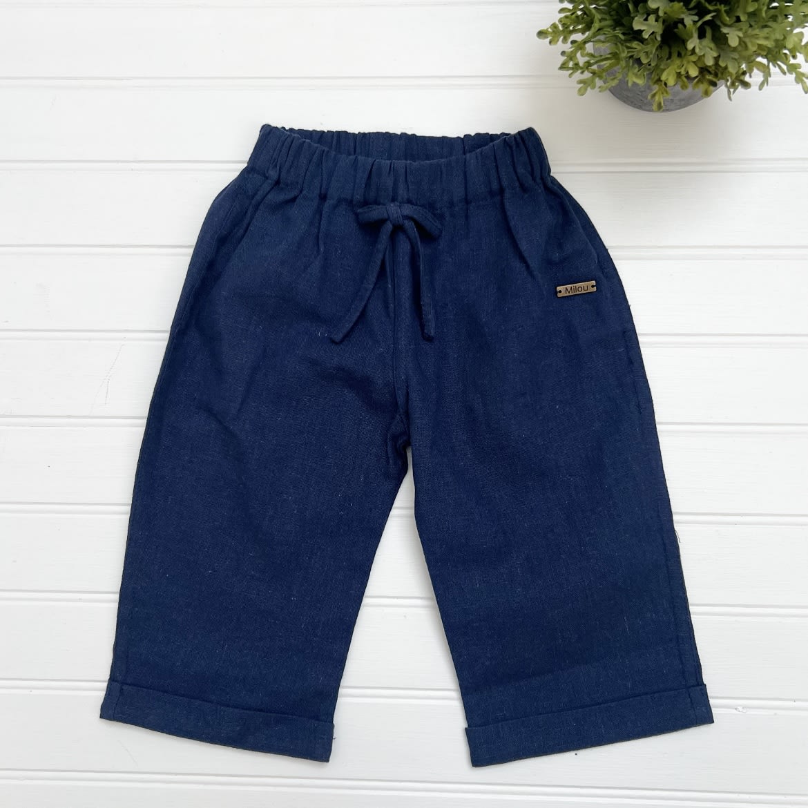 Pantalón Ancho Lino Azul