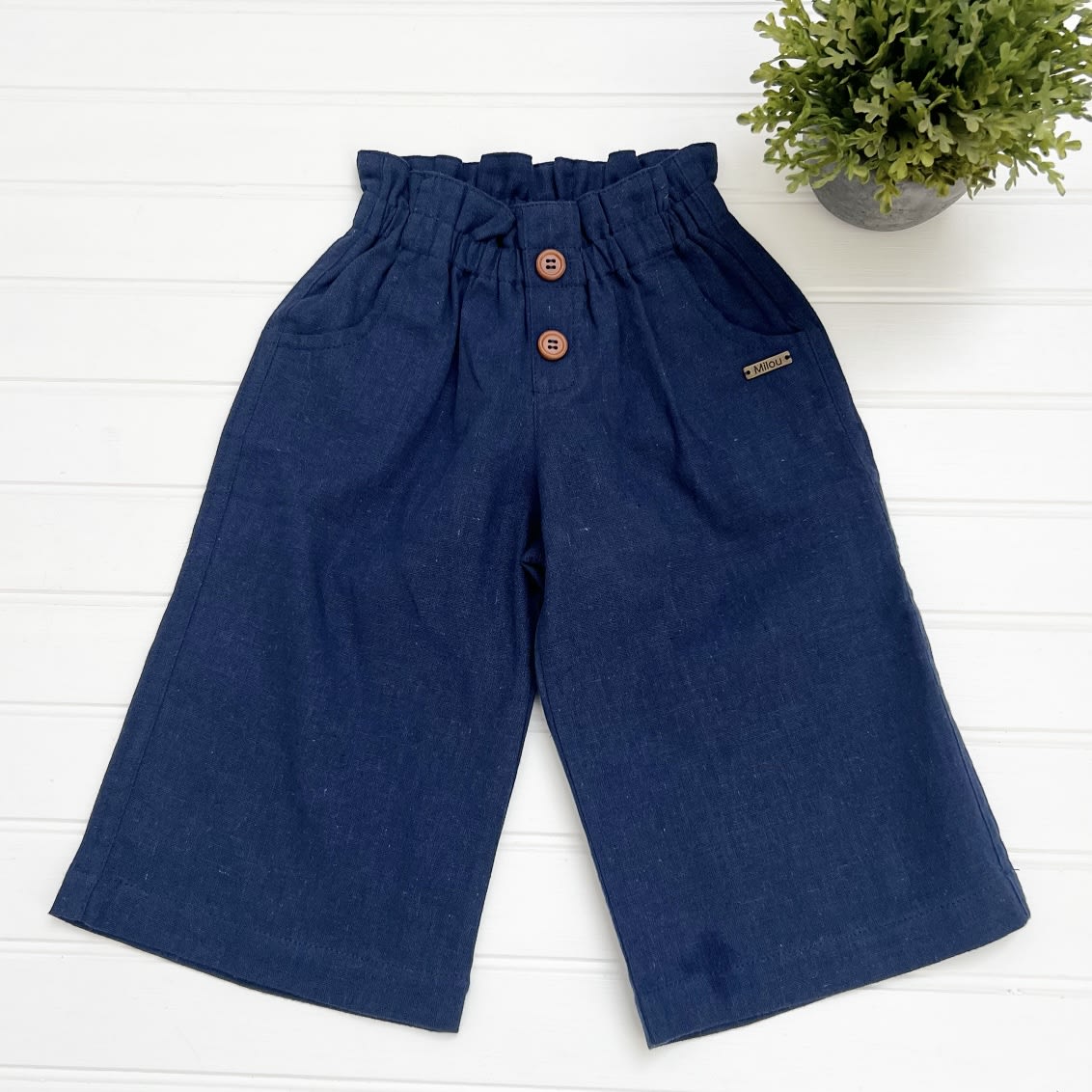 Pantalon lino niña azul