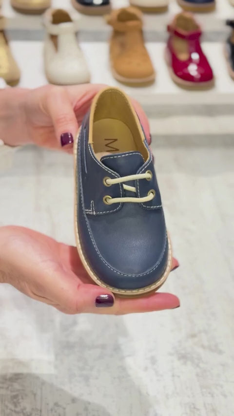 Mocasin niño cuero azul
